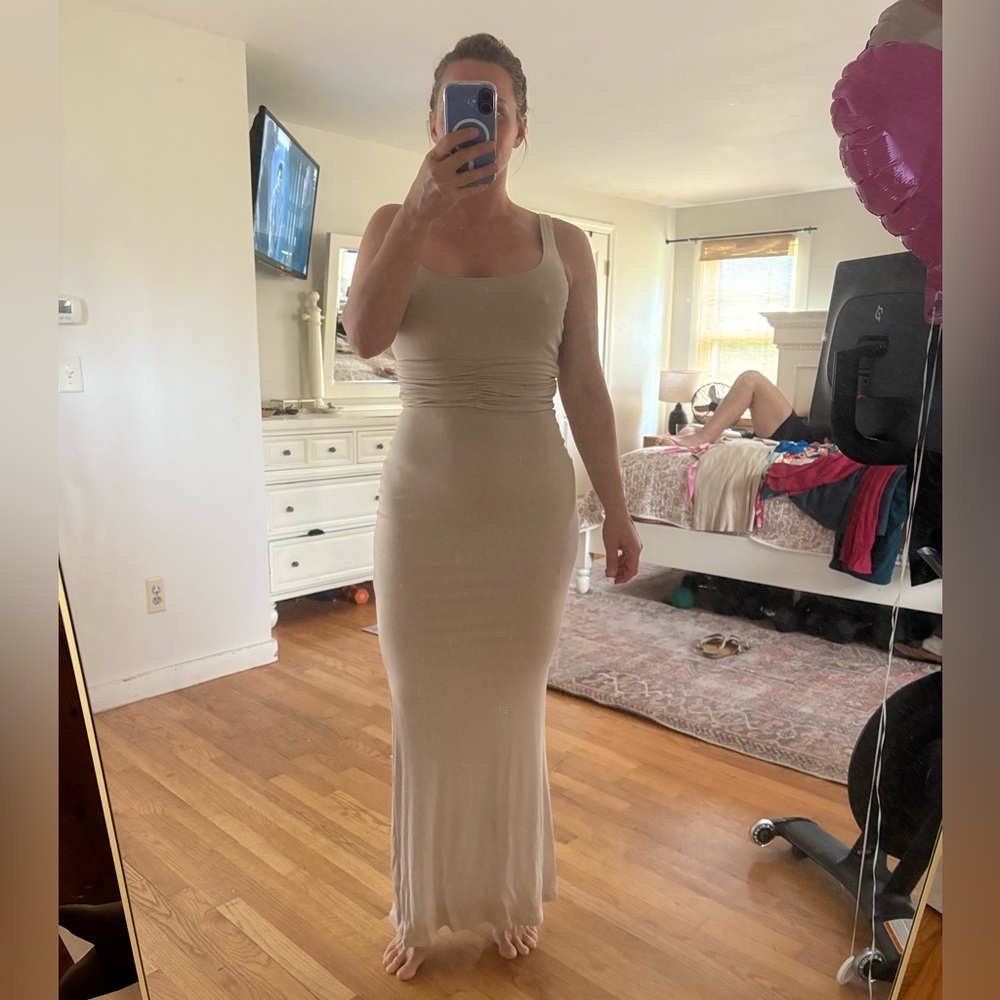 Riot Swim Cream Bodycon Maxi Dress Scoop Neck Sleeveless